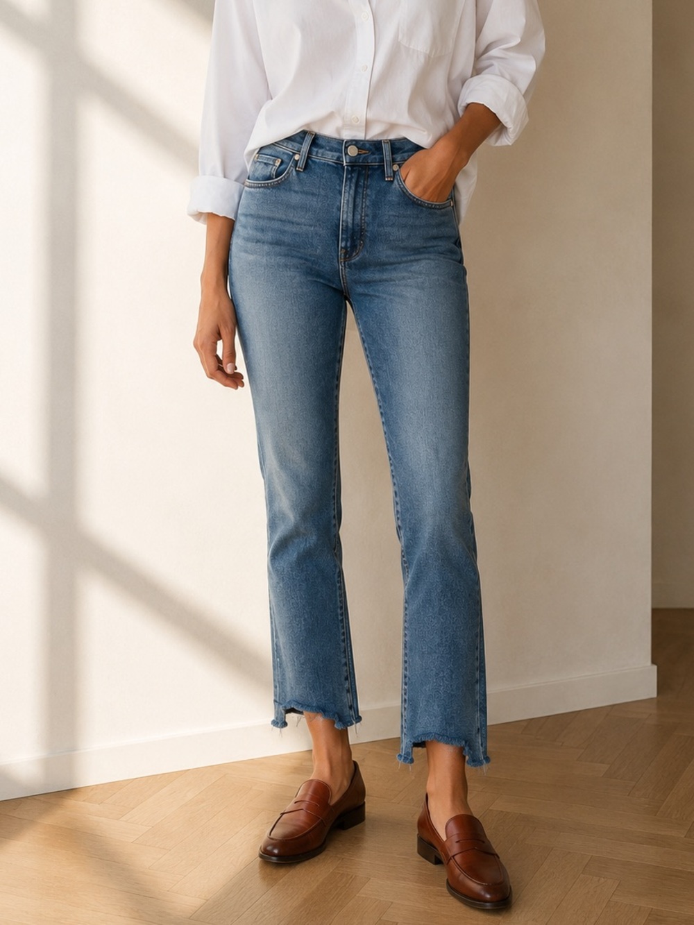 MOTHER Insider Crop Step Fray Jeans Twice Shy Bootcut 27